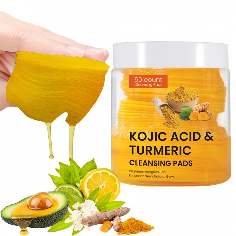 Turmeric & Kojic Acid Face Cleansing Pads, 50pcs box Exfoliating Cleansing Pads for Acne-prone Skin & Makeup Removal, Skin Care Product for Face & Body