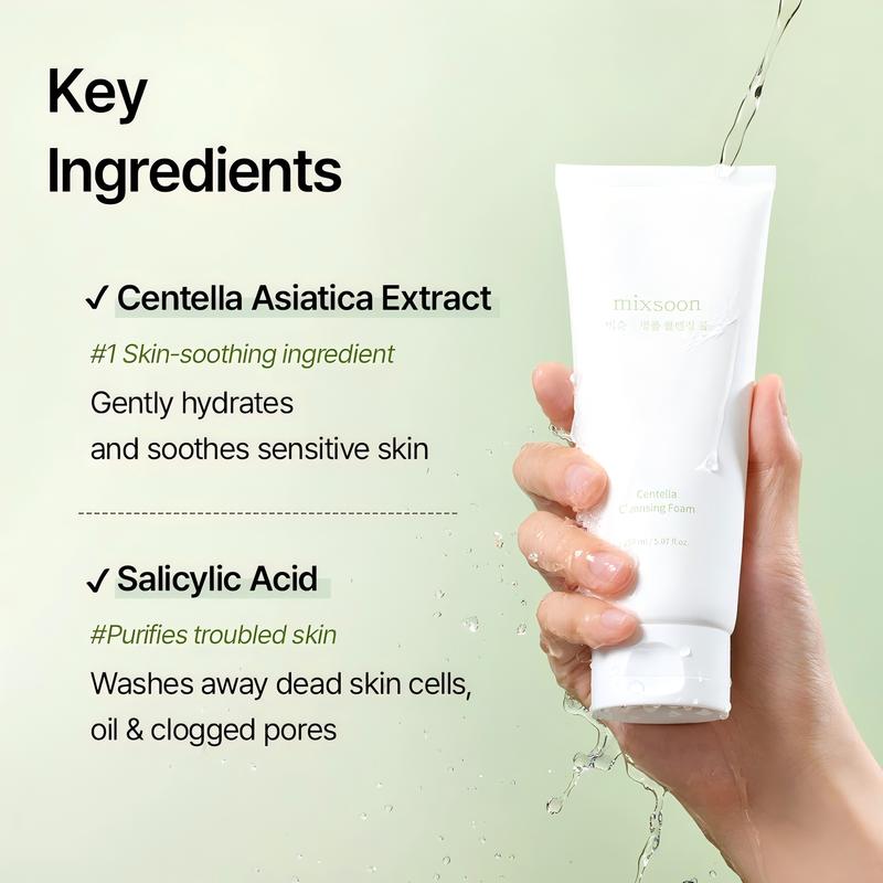 [mixsoon Official Shop] Centella Cleansing Foam (5.07 fl oz) | AHA, BHA & Low-pH, Soothing, Exfoliating & Hydrating for Sensitive & Acne-Prone Skin