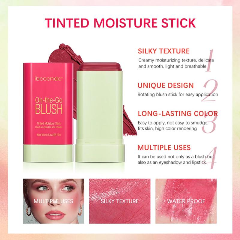 Multi-use makeup blush stick, Cream Blush Stick, tinted solid moisturizer stick for cheek & eyes & Lips, waterproof natural nude makeup, suitable for all skin (1 # shy pink)