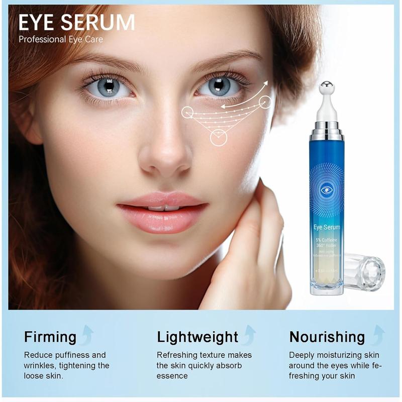 5% Ordinary Caffeine Eye Serum for Dark Circles and Puffiness, Under Eye Serum for Daily Skincare, Moisturizing Eye Cream with 360° Massage Roller Ball, Eye Serum Anti Aging Wrinkles, Dark Circles Comfort Hydrate under  eye