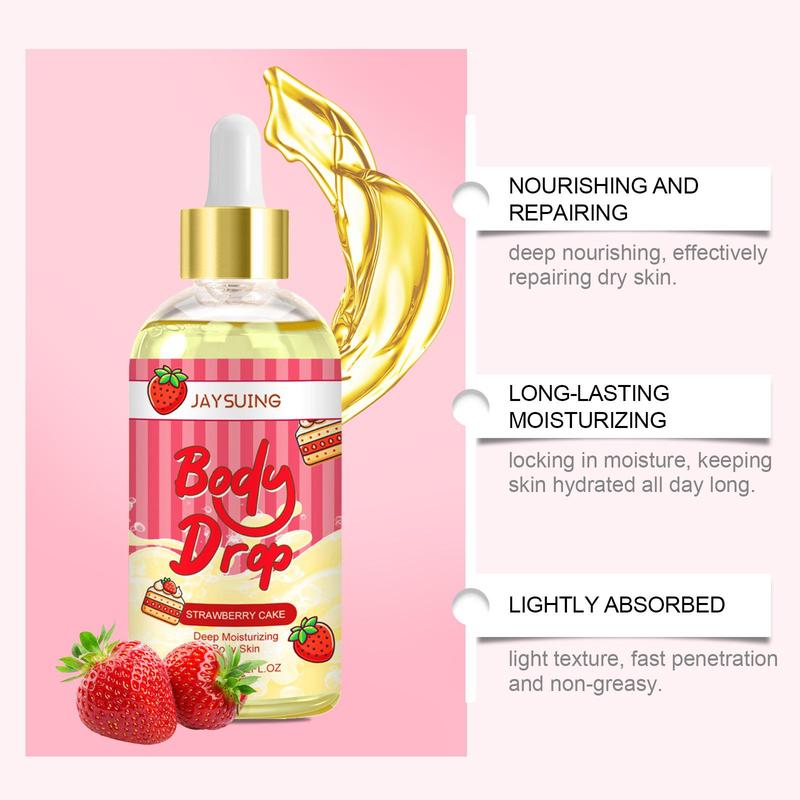 Strawberry Cake Body Oil, Deep Moisturizing & Nourishing Body Massage Oil, Hydrating Body Care Product for Women & Girls