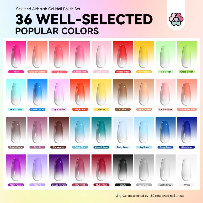 SAVILAND Airbrush Gel Nail Polish In 36 Vibrant Colors Perfect For Creating Stunning Nail Art Without Dilution Ideal For Home Salon DIY Nail Care