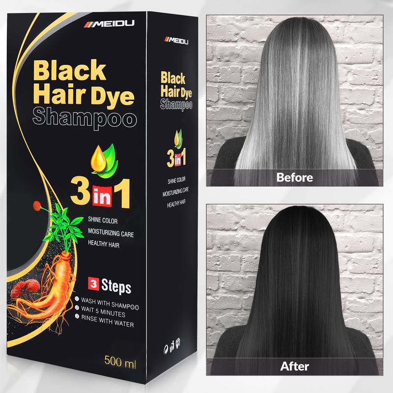 MEIDU Hair Dye Shampoo 3 in 1,Herbal Ingredients,Contains Ginseng Extract,Can cover gray hairs,Natural Haircoloring,Plant Haircare,black hairdye Salon