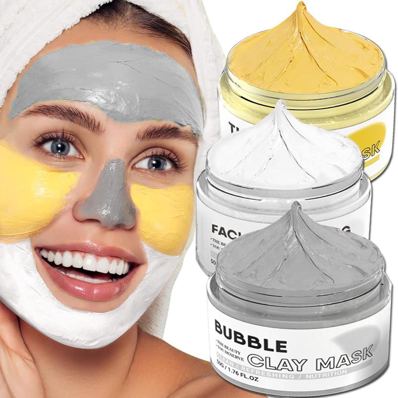 3 in 1 Facial Clay Mask Set, Including Turmeric Clay Mask, Bubble Clay Mask & Facial Cream, 3 Counts Facial Skincare Products Set, Summer Gifts