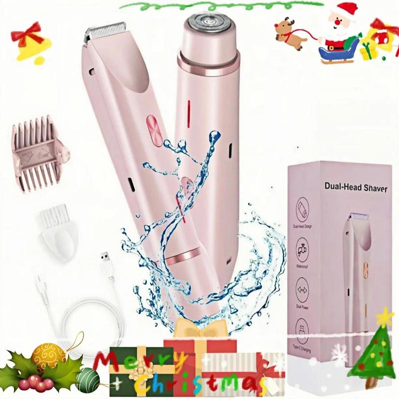 2 in 1 Electric Hair Trimmer, 1 Box IPX7 Waterproof Wet & Dry Hair Clipper & Accessories, Women's Electric Shaver for Legs Armpits, Christmas Gift