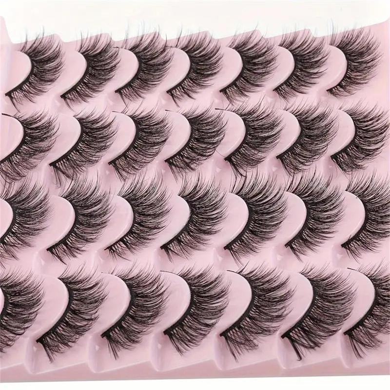 Fluffy Cat Eye False Eyelashes, 14 Pairs Wispy Curling Faux Cluster Lashes, Natural Look Eye Makeup Strip Lashes for Women & Girls Eye Makeup Enhancement, Christmas Gift