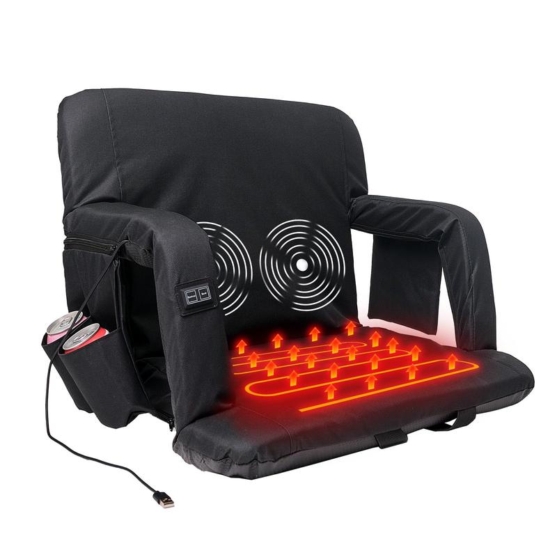 LILYPELLE Heated Massage Stadium Seats, Bleacher Seat with Back & Arm Support, 3 Levels of Heat&Massage, 6 Reclining Positions Stadium Seating Bleacher Seats for Sports Events, Outing, Hiking