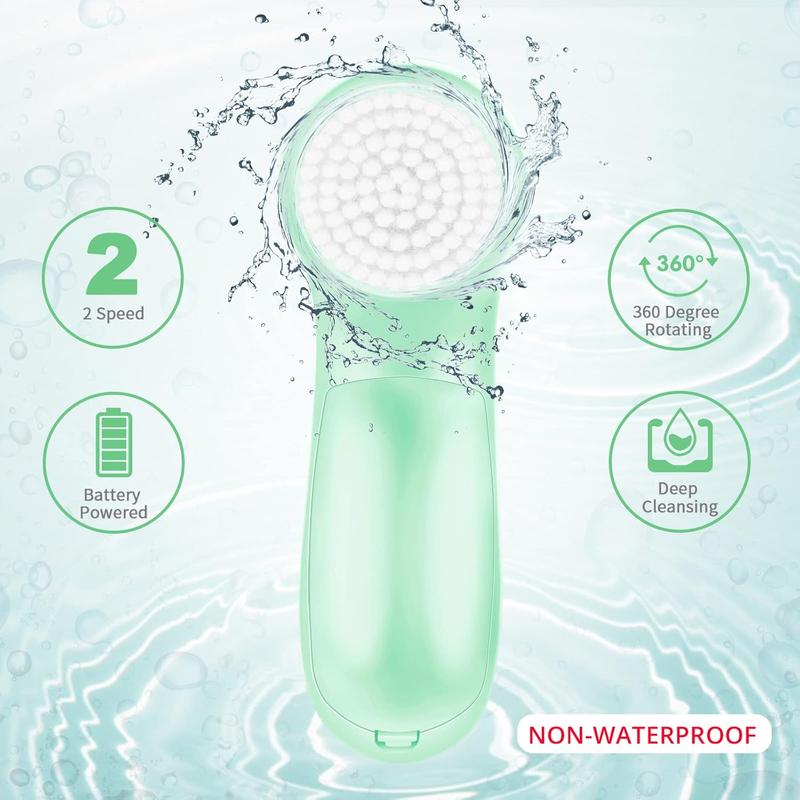 Facial Cleansing Brush 7 in 1  Wash Brush -   Spin Scrub Brushes for  Cleansing, Gentle Exfoliator, Blackhead Removing and Massaging,  Operated  Brush Cleanser - Green