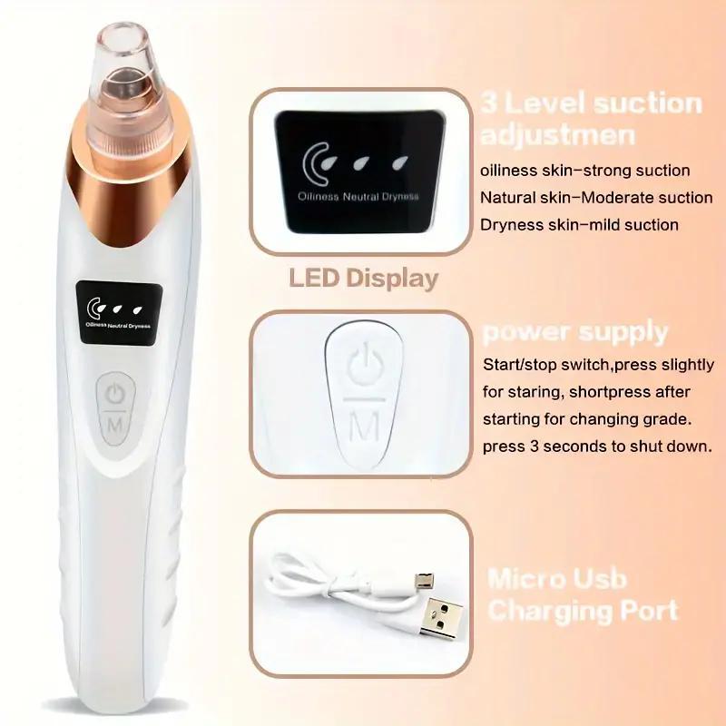 Electric Blackhead Remover, Rechargeable Facial Pore Cleaner with 5 Suction Heads, Portable Facial Skin Care Tool for Women & Men, Halloween Christmas Gift, Fall Essentials, Birthday Gifts, Ideal Winter Gift