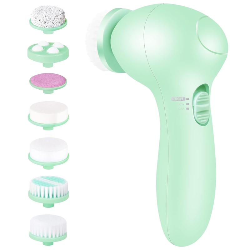 Facial Cleansing Brush 7 in 1  Wash Brush -   Spin Scrub Brushes for  Cleansing, Gentle Exfoliator, Blackhead Removing and Massaging,  Operated  Brush Cleanser - Green