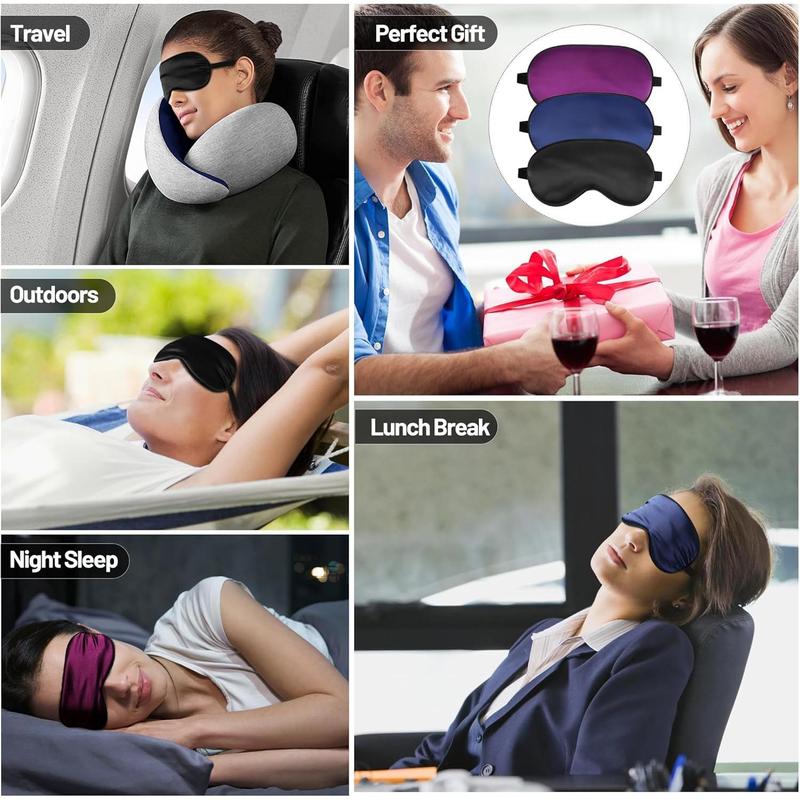 Silk Sleep Mask with Adjustable Strap, Comfortable Eye Mask for Men & Women – Soft Eyeshade for Night Sleep (Black, Blue, Purple)