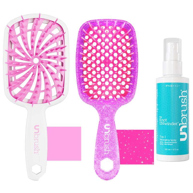 UNbrush Classic Detangling Hair Brush, UNbrush Plus Detangling Brush & Knot Unwinder 7 in 1 Detangling Spray