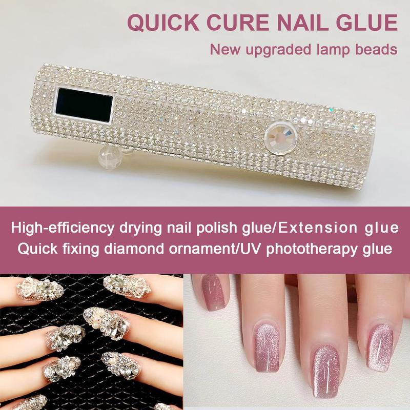 USB Rechargeable Rhinestone Decorated Nail Lamp, Portable Nail Dryer with LCD Display, Professional Nail Art Tool for Home & Salon Use, Christmas Gift