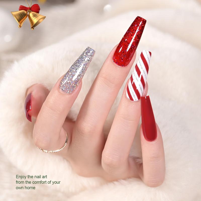 GAOY Christmas UV Gel Nail Polish Set Includes Red Green White Sliver Gold Glitter, Winter DIY Manicure at Home, Ideal Christmas Gift for Nail Art