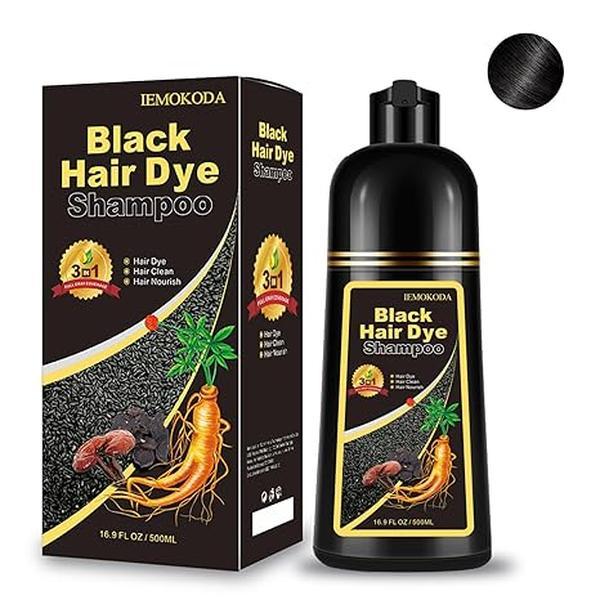 Natural Black Hair Shampoo 500ml -Upgrade Formula, Herbal Black Hair Dye Shampoo, Hair Nourishing  Darkening for Men Women,Easy to Use ，17.6 Fl Oz (Black) Haircare