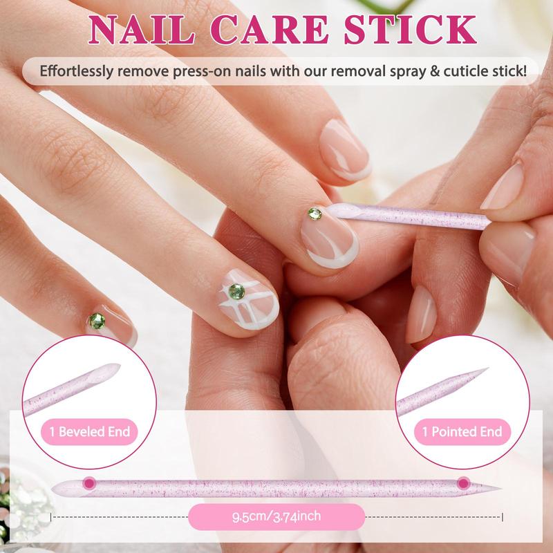 Press on Nail Remover, 1 Box Gentle and Effective Removal Nail Polish Remover with 2 Counts Cuticle Sticks, Nail Care Product for Women & Girls