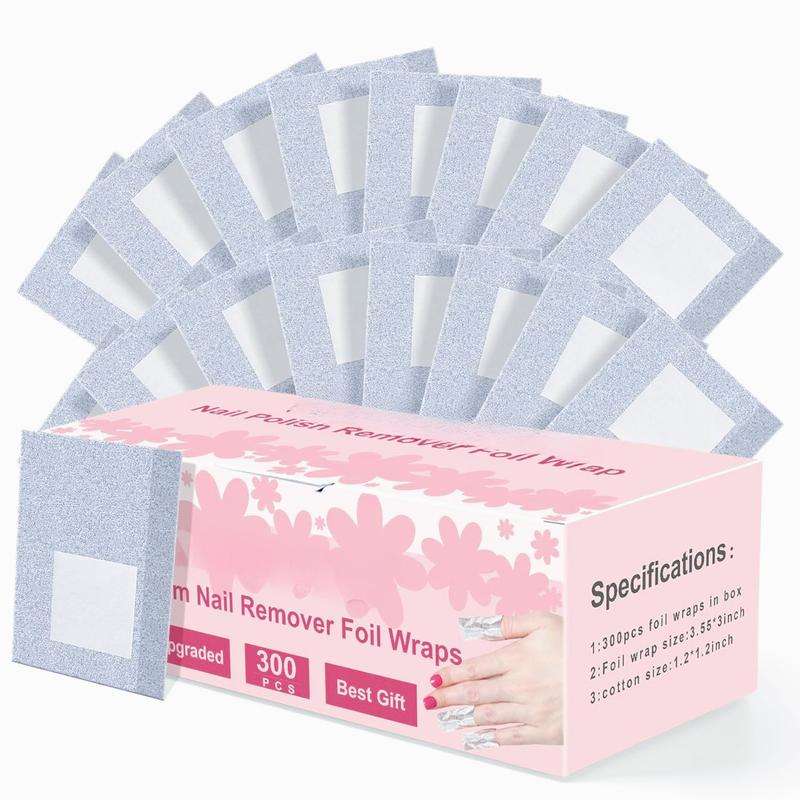 Nail Foil - 300Count Foil Nail Wraps Gel Nail Polish Remover Foil Wraps for Nails, Soak Off Gel Remover with Larger Cotton Pad for Removing Nail Polish at Home