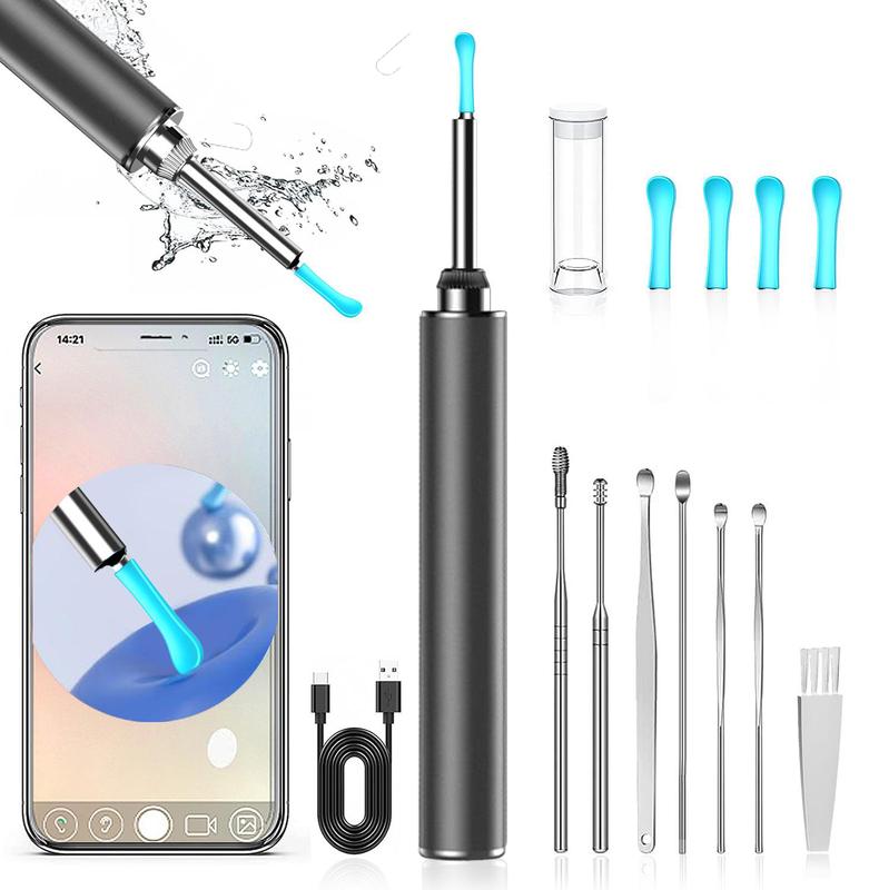 Ear Wax Removal Camera, Ear Cleaner 1296P HD Camera,  with  Wireless WiFi Otoscope with,4 wax removal ear spoons,Rechargeable Earwax Removal Tool Kit for Adult & Kid