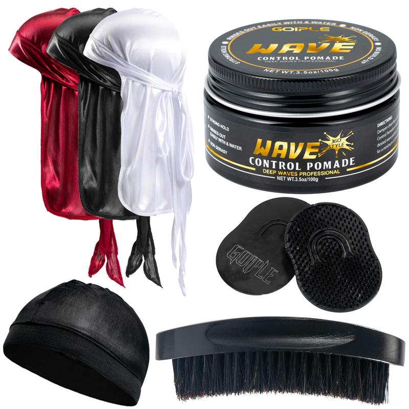 Goiple Wave Kit for Men 360 Wave Pomade with Strong Hold Easy Wash Shine Includes Curved Brush Durag Perfect for Wave Training