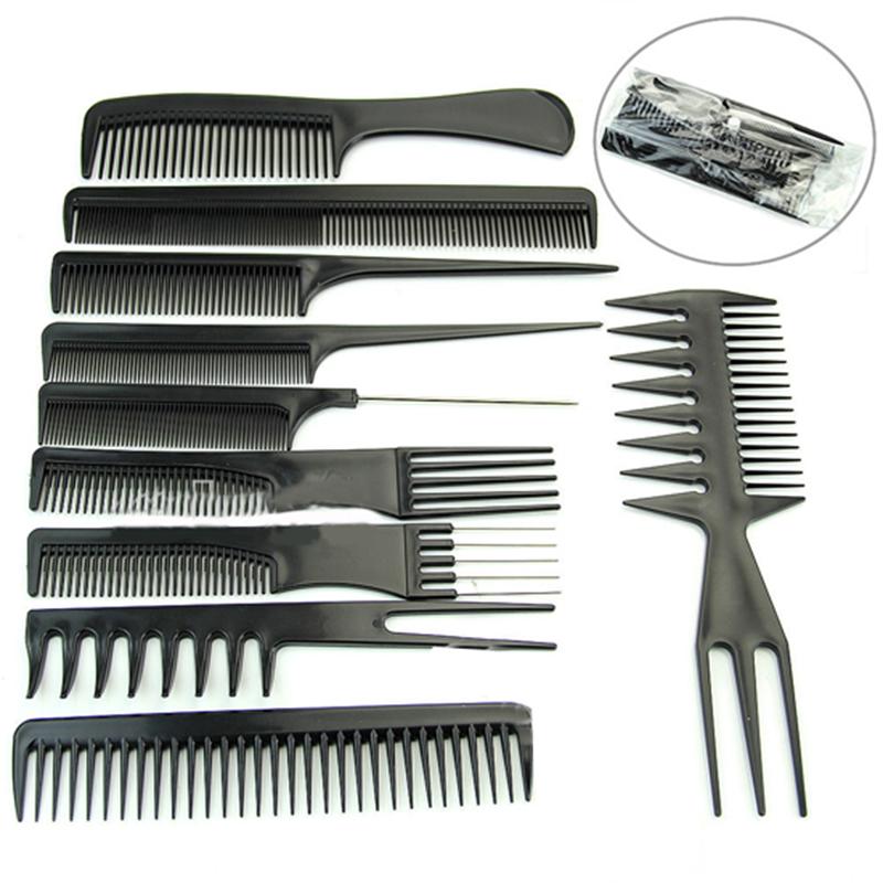 Yokoma 10Pcs Black Combs Salon HairStyling Hairdressing Plastic Barbers Brush Combs Set