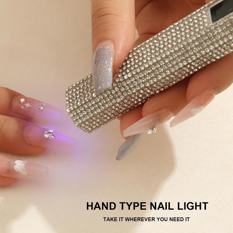 USB Rechargeable Rhinestone Decorated Nail Lamp, Portable Nail Dryer with LCD Display, Professional Nail Art Tool for Home & Salon Use, Christmas Gift