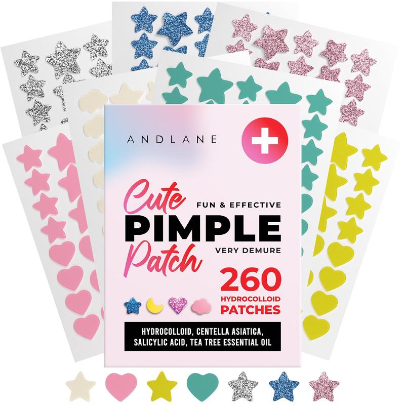 260 Pimple Patches for Teens – Gentle Skincare with Salicylic Acid & Tea Tree | Clear Blemishes Daily with Glitter Stars, Hearts & Clouds