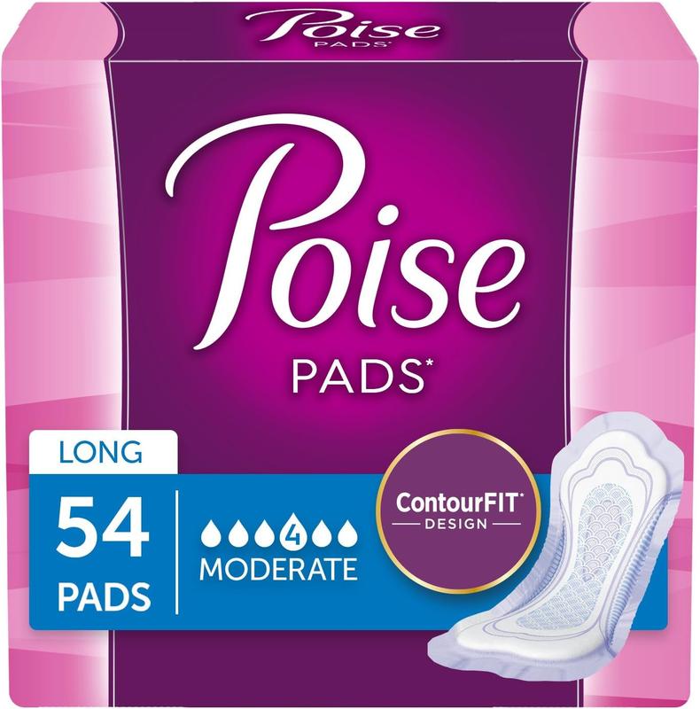 Poise Incontinence Pads, Moderate Absorbency, Long, 54 Count