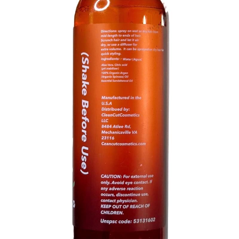 Hand-Blended All-Natural Curl Enhancing Spray by Clean Cut Cosmetics with Moroccan Argan Oil, Aloe, and Vitamin E