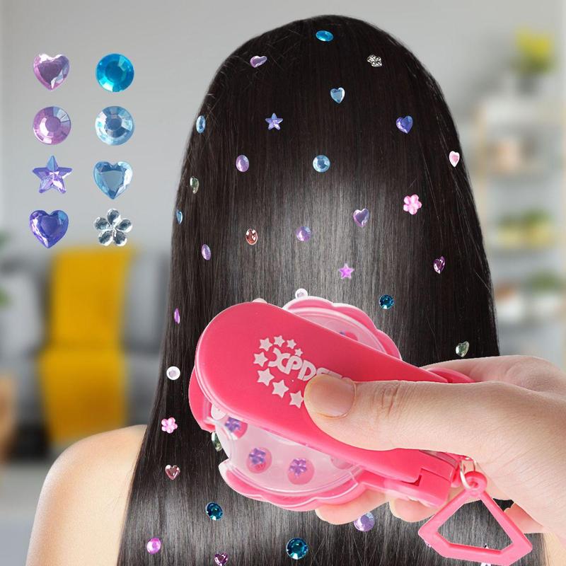 Hair Jewels Stamper DIY Set, 1 Box Glitter Hair Styling Tools with Makeup Mirror & Loop Ring, Heatless Styling Tool for Women & Girls, Christmas Gift