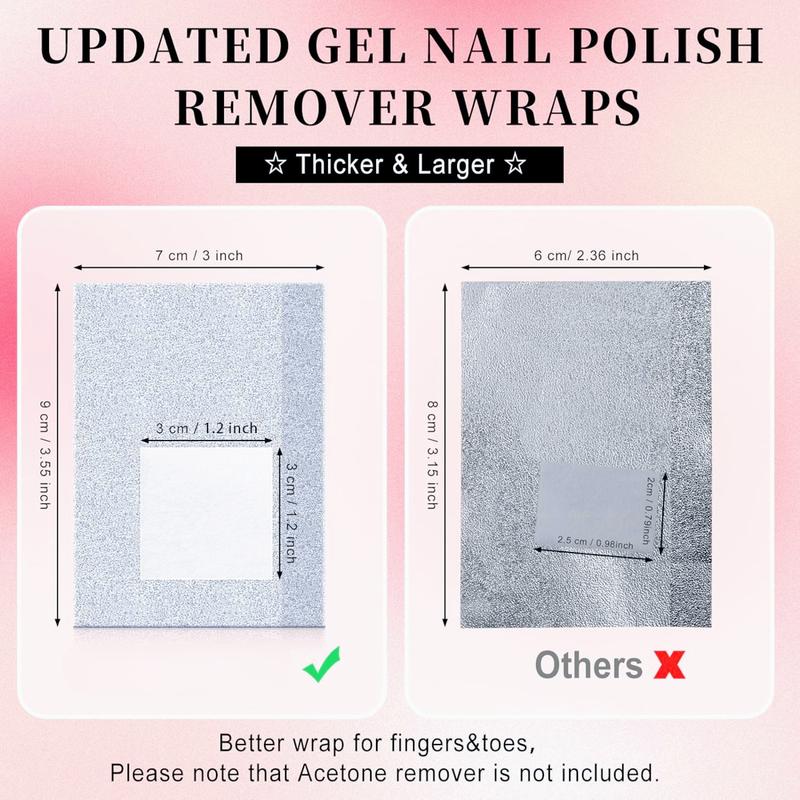 Nail Foil - 300Count Foil Nail Wraps Gel Nail Polish Remover Foil Wraps for Nails, Soak Off Gel Remover with Larger Cotton Pad for Removing Nail Polish at Home