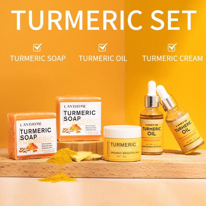 Turmeric Cream & Turmeric Oil & Turmeric Soap Set (3 Counts set), Moisturizing Brightening Facial Skin Care Kit, Daily Skincare Product for Women & Men, Fall Essentials, Gender Neutral Products, Shop Tiktok Shop, Christmas Gift