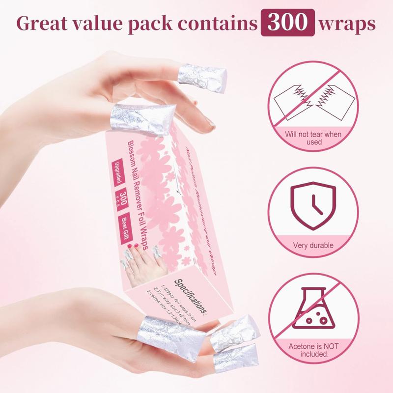 Nail Foil - 300Count Foil Nail Wraps Gel Nail Polish Remover Foil Wraps for Nails, Soak Off Gel Remover with Larger Cotton Pad for Removing Nail Polish at Home