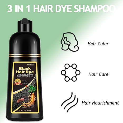 Natural Black Hair Shampoo 500ml -Upgrade Formula, Herbal Black Hair Dye Shampoo, Hair Nourishing  Darkening for Men Women,Easy to Use ，17.6 Fl Oz (Black) Haircare