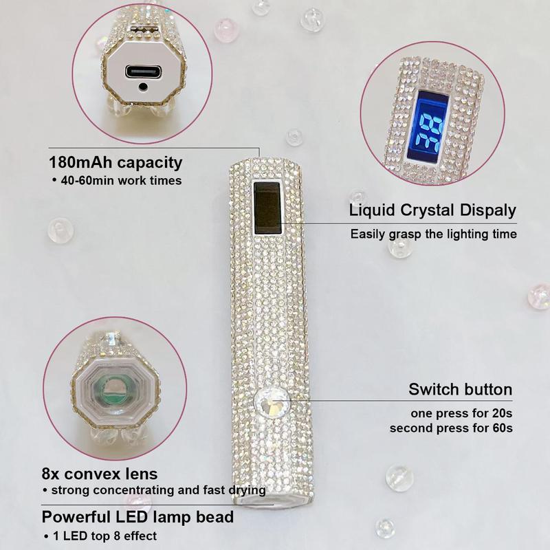 USB Rechargeable Rhinestone Decorated Nail Lamp, Portable Nail Dryer with LCD Display, Professional Nail Art Tool for Home & Salon Use, Christmas Gift