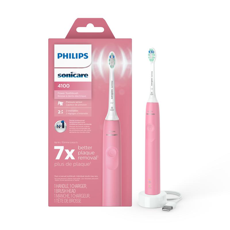 Philips Sonicare 4100 Power Toothbrush, Rechargeable Electric Toothbrush with Pressure Sensor, Deep Pink HX3681 26 Sensitive Cleansing