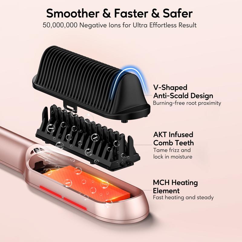 Terviiix Frizz Buster Ionic Hair Straightening Brush - Smooth Hair in Seconds, 450°F in 20S, 13 Heat Settings Adjustable