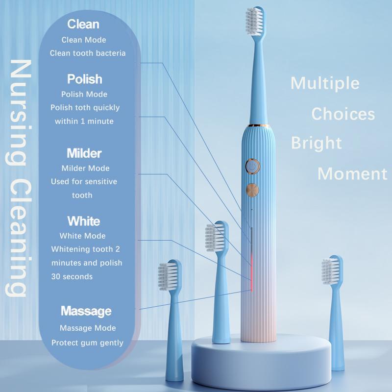 Portable Electric Toothbrush, 1 Box Rechargeable Sonic Teeth Cleaning Toothbrush with 8 Counts Brush Heads, Intelligent Timer Toothbrushes for Adults