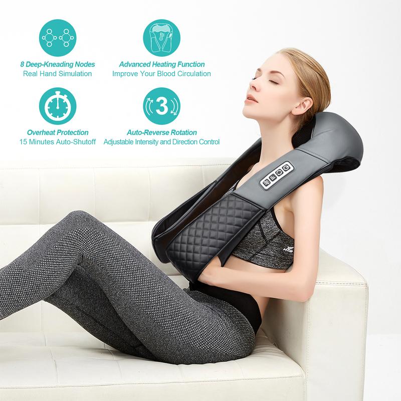 Neck and Shoulder Massager with Heat, Electric Shiatsu Back Massage Device, Not Cordless, Portable Deep Tissue 3D Kneading Pillow for Muscle Relax