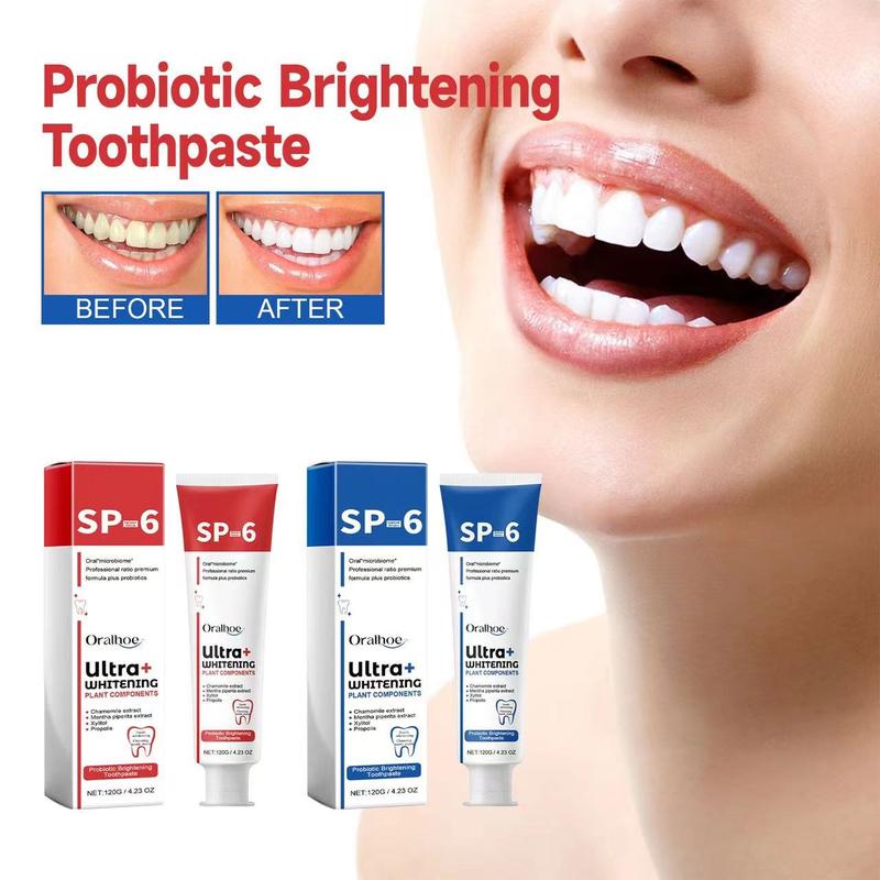 2 pics  ORALHOE Probiotic Brightening Toothpaste for Whiter Teeth and Gum Care, 120g Tube