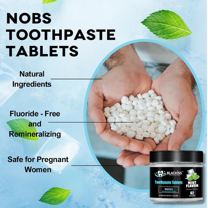 Blackiss NOBS Toothpaste Tablets - Nano Hydroxyapatite, Flouride Free, Eco & Travel Friendly - Remineralize with NHA(62 Tablets Per Bottle) Oral Radiant