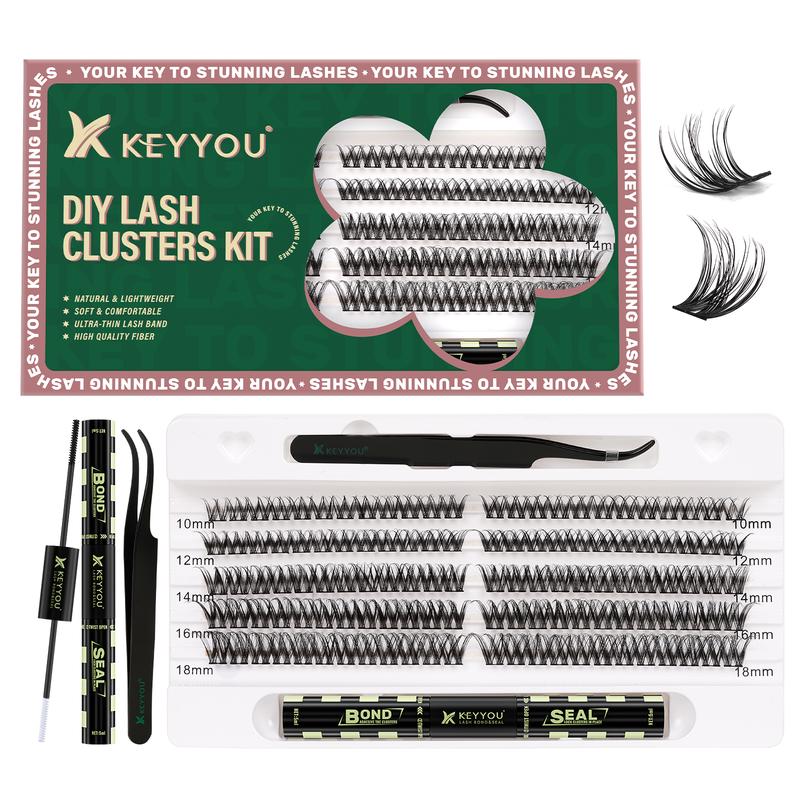 BlackFriday KEYYOU Wallet-friendly Lashes DIY Lash Clusters Kit Natural Waterproof Soft Lash Extension Kit Easy to Apply at Home Makeup Cosmetic