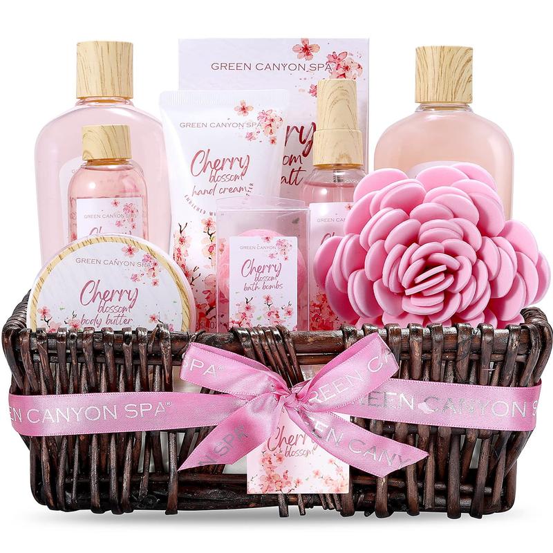 Spa Gift Baskets for Women, 10 Pcs Cherry Blossom Bath and Body Sets, Luxury Birthday Day Body Care Gift Sets for Her