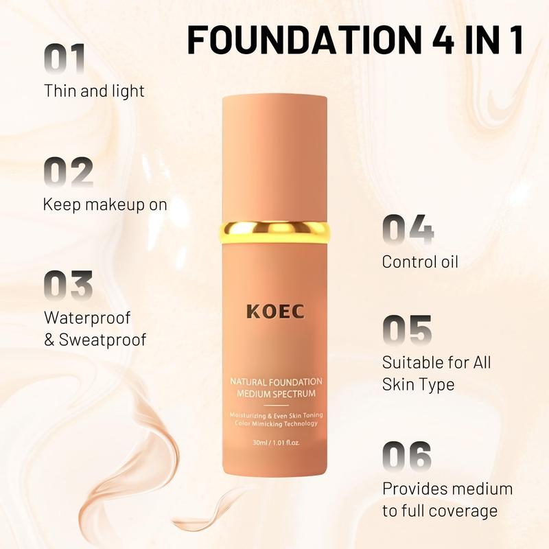 Fast 4 In 1 Foundation, Concealer, Coverage Medlium Shade For Compiete Makeup Look Long Wear Foundation Cosmetic Concealer Foundation Long Lasting Makeup Base Fragrance Lightweight