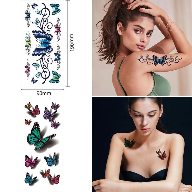 82 Sheets Flowers Temporary Tattoos Stickers, Roses, Butterflies and Multi-Colored Mixed StyleBody Art Temporary Tattoos for Women, Girls or Kids