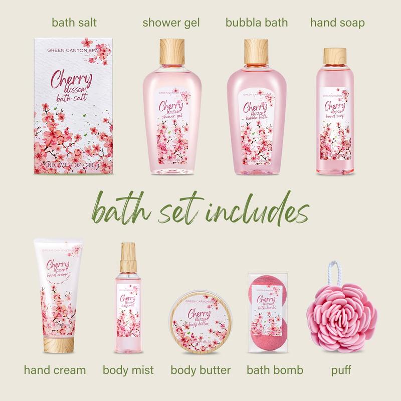 Spa Gift Baskets for Women, 10 Pcs Cherry Blossom Bath and Body Sets, Luxury Birthday Day Body Care Gift Sets for Her