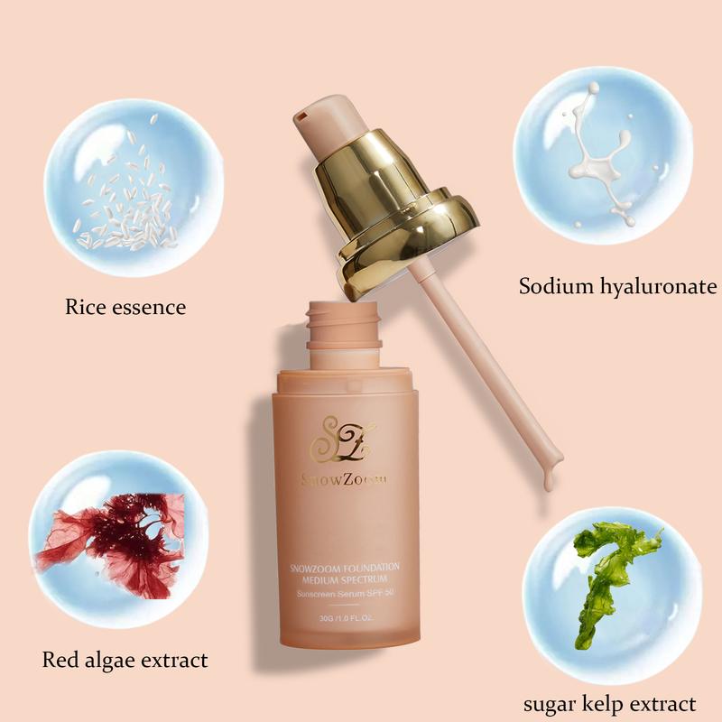 Snow Zoom  New Packaging Foundation 4 in 1-Medium Spectrum-Longwearing & Waterproof- SPF 50+-Full Coverage Concealer 1OZ（30ML）