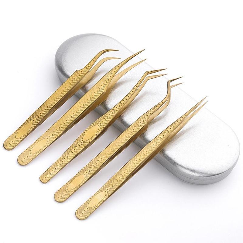 Eyelash Extension Tweezers (5 Counts), Professional Eyelash Extension Tools, Lash Extension Tweezers, Eye Lash Extension Tools, Makeup Tools