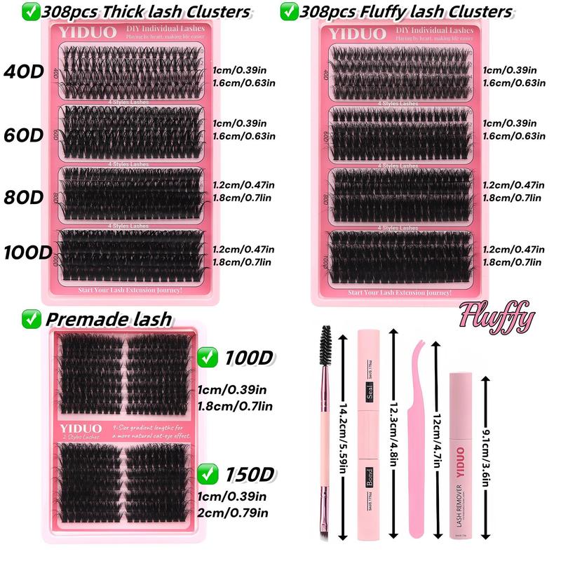 Mixed Length Styles Individual Fluffy Eyelash Cluster, 1 Set Wispy False Eyelashes with Eyelash Extensions Tools, Individual Lashes Extension, Eye Makeup Enhancement False Eyelashes for Women and Girls, Christmas Gift, Extension Eyelashes