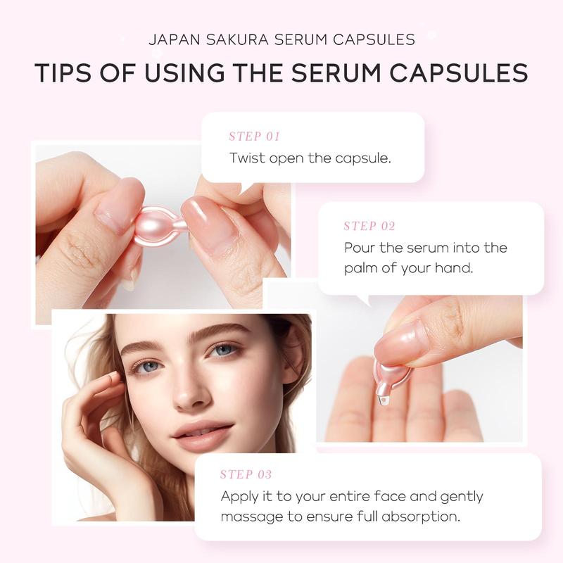 Sakura Capsule Essence, 2 Boxes Moisturizing Facial Serum, Hydrating Nourishing Skincare Product for Women & Girls