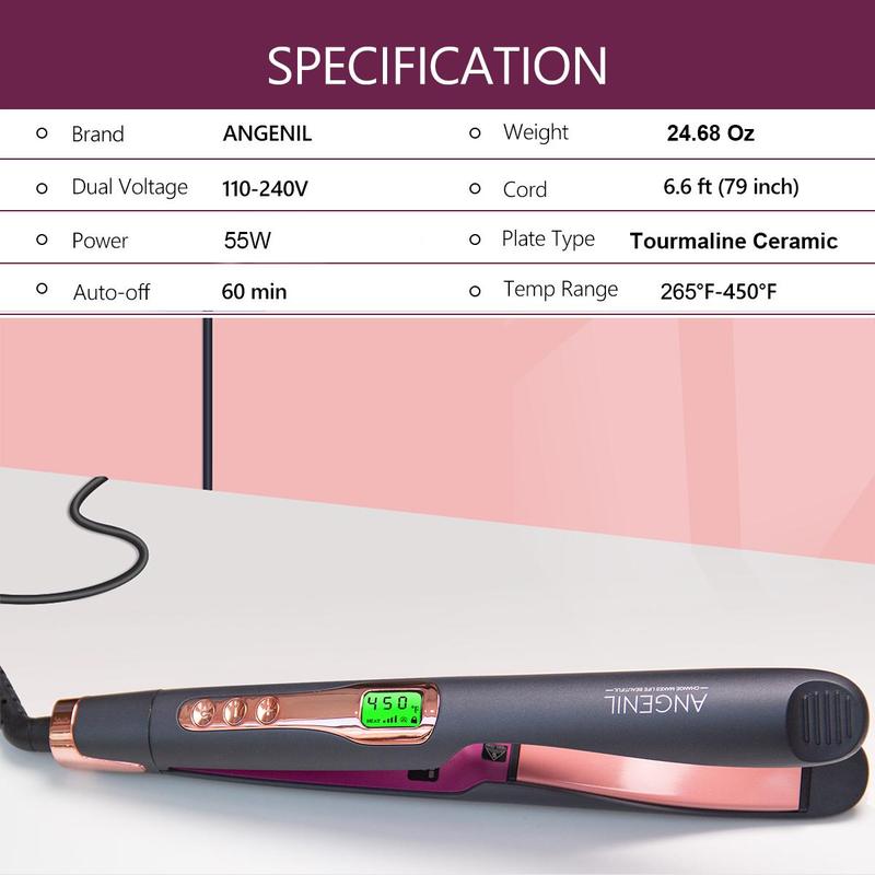 ANGENIL Electric Heated Rotating Hair Curling Iron, 2 In 1 Straightener with Lcd Display for All Hair Types, Curling Irons, Summer Portable Hair Styling Tools, Christmas, Fall, Winter Gift, Christmas Gift, Hair Curler